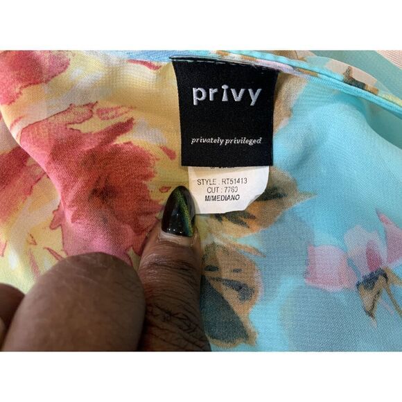 Privy Blue Floral Print V-Neck Long Sleeve Cinched Waist Maxi Dress Wrap Size M - Picture 14 of 16